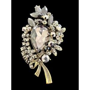 Brooch Vintage Style Black Crystal Rhinestone Gold Tone Hanging Fashion Pendant